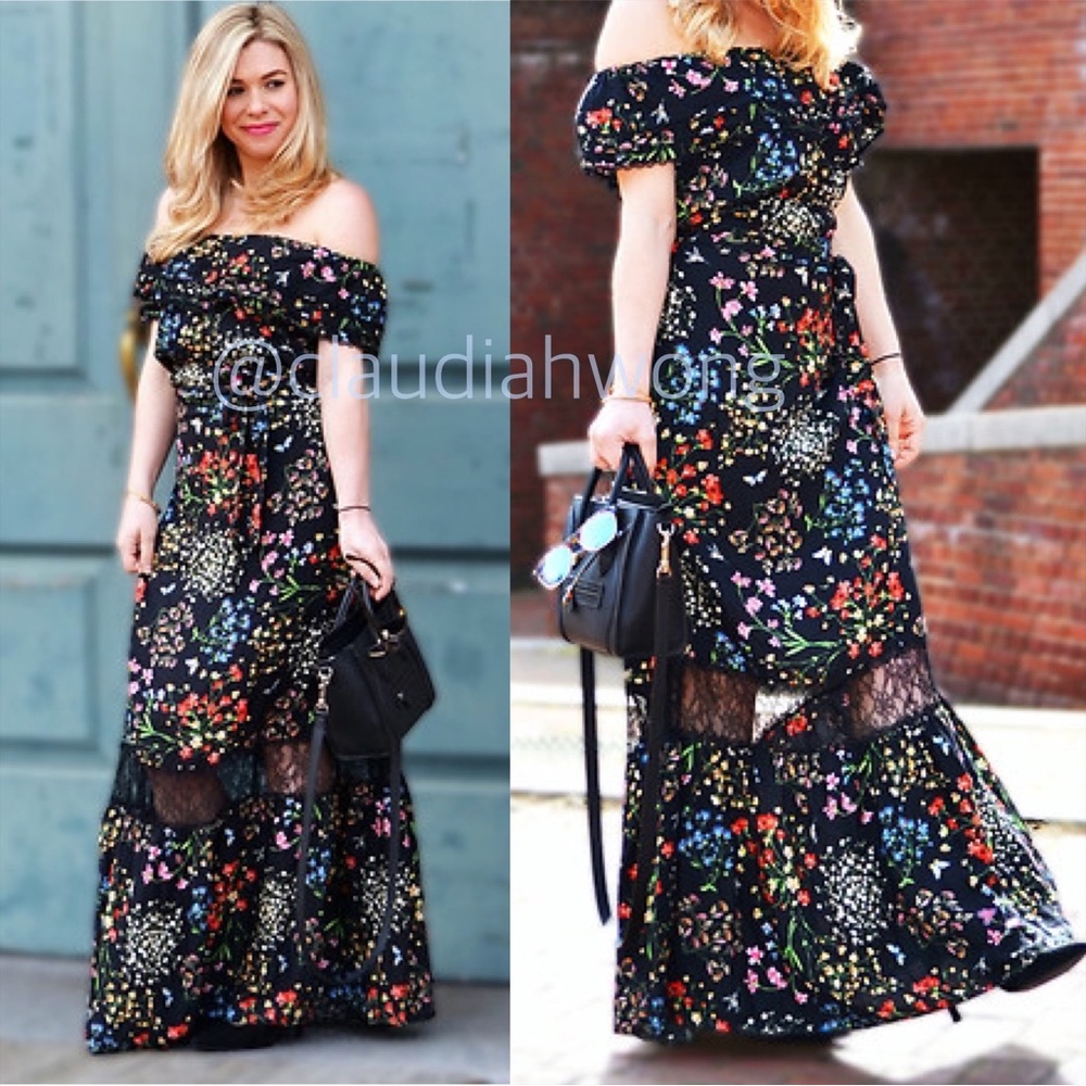 ALICE + OLIVIA Cherri Off Shoulder Floral Lace Maxi Gown in Black - Picture 4 of 15